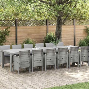 Conjunto de Jantar de Jardim vidaXL de 13 Peças com Almofadas Rattan Cinza Claro