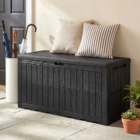 Baú de Arrumação Exterior, 121 x 53 x 61 cm, Função de Banco de Jardim, Preto
