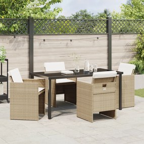 Conjunto de Jantar para Jardim de 5 Peças com Almofadas em Rattan PE B
