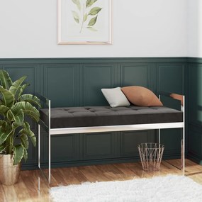 289042 vidaXL Banco 97 cm aço inoxidável e veludo cinzento