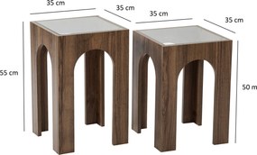 Conjunto de Mesas de Café Seine – Transparente e Nogueira – 35x50 cm e