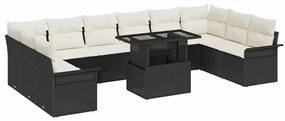 vidaXL Conjunto de Sofá de Jardim de 11 Peças com Almofadas de Rattan Poliéster Preto