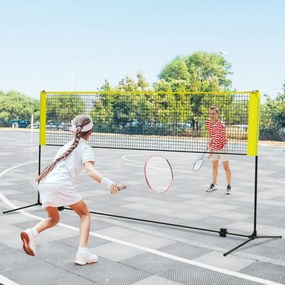 Rede de badminton 310 cm portátil ajustável em altura com postes, bolsa de transporte e 2 penas para interior e exterior Amarela