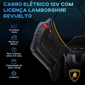 Carro Elétrico para Crianças Carro Lamborghini Revuelto com Bateria 12V  Faróis LED e Música 105x60x40 cm Cinza