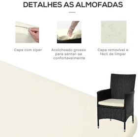 Conjunto em Vime de 2 Cadeiras e 1 Mesa - Preto - Design Natura