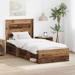 vidaXL Estrutura da Cama com cabeceira Madeira antiga 90 x 190 cm