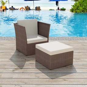 vidaXL Cadeira de jardim com banco vime castanho