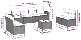 9 pcs conjunto sofás p/ jardim c/ almofadões vime PE castanho
