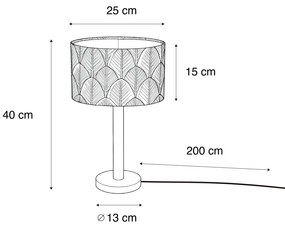 Candeeiro de Mesa em Madeira com Abajur de Veludo Oval Design Folha 25cm - Mels Rústico ,Clássico / Antigo