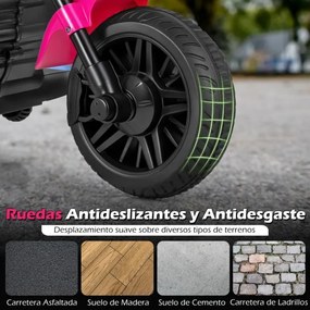 Mota elétrica infantil de 6 V com farol LED, música, 2 rodas, pedais de treino e espelhos retrovisores – a partir dos 18 meses – Preto + Rosa