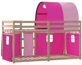 Beliche com cortinas 90x200 cm madeira de pinho maciça rosa