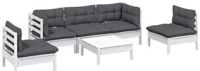 6 pcs conjunto lounge de jardim c/ almofadões pinho maciço