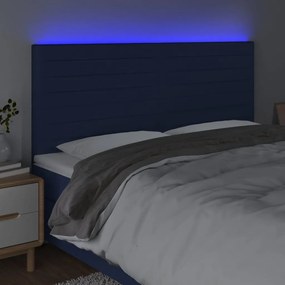 Cabeceira de cama c/ luzes LED tecido 200x5x118/128 cm azul