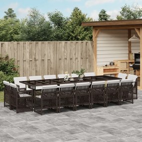 17 pcs conjunto jantar p/ jardim c/ almofadões vime PE castanho