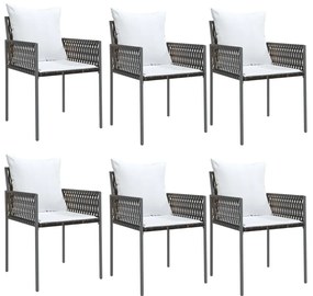 7 pcs conjunto de jantar p/ jardim c/ almofadões vime PE e aço