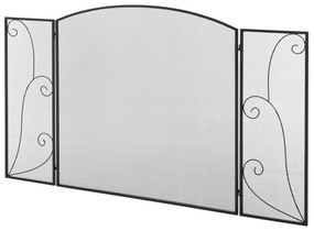 HOMCOM Frente para Lareira de 3 Painéis Dobrável com Dobradiças Estrutura Metálica e Malha Decorativa 132,5x76,5cm Preto | Aosom Portugal