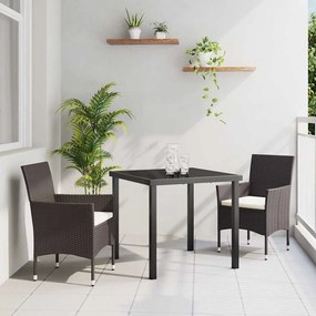 vidaXL Conjunto de Jantar de Jardim 3 Peças Marrom Rattan PE