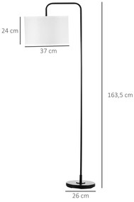 Candeeiro de Pé Moderno Lâmpada E27 Máx. 40W com Ecrã de Linho Estrutura de Aço e Interruptor de Pé Candeeiro de Leitura para Sala de Estar Dormitório