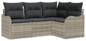 Conjunto de sofá para jardim com 4 peças e almofadas cinza claro em ra
