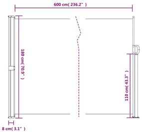 Toldo lateral retrátil 180x600 cm cor creme