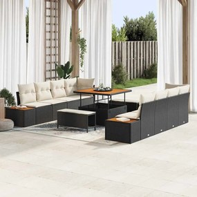 Conjunto de Sofá de Jardim vidaXL de 11 Peças com Almofadas Preto Rattan Poliéster Acácia