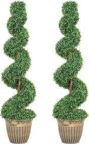 HOMCOM Conjunto 2 Plantas Artificiais de Buxo em Espiral 120cm com Vaso Incluído, para Decoração Interior e Exterior, Verde | Aosom Portugal
