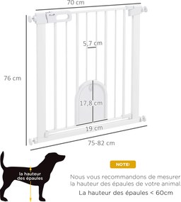 Barreira de segurança para animais com porta de fecho automático e sistema de duplo bloqueio, em aço branco