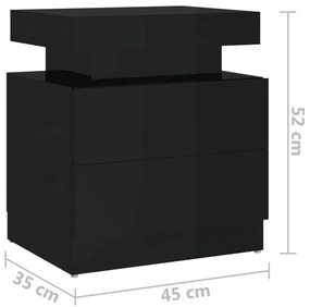 Mesa de cabeceira 45x35x52 cm aglomerado preto brilhante