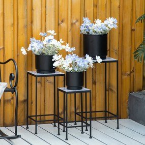 Suporte para Vasos de Metal 3 Peças Empilháveis Suporte para Plantas com Bancada de Azulejo Decorativa para Interiores e Exteriores 31,5x31,5x60,5 cm