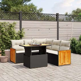 6 pcs conjunto sofás de jardim c/ almofadões vime PE preto
