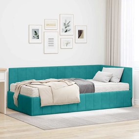 vidaXL Estrutura de Cama de Canto com Colchão 2 pcs Turquesa Veludo