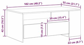 Mesa de Centro vidaXL - Carvalho Artisan - 102x55x43,5 cm - Feita de M