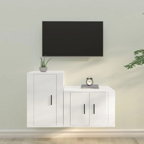 2 pcs conjunto móveis de TV derivados madeira branco brilhante