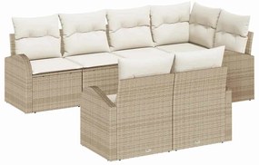 Conjunto de Sofá de Jardim com Almofadas vidaXL 7 Peças Bege Rattan Poliéster