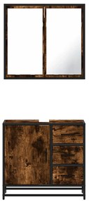 2 pcs conj. móveis casa de banho derivados madeira cor fumado