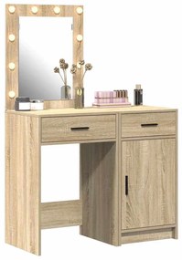 Conjunto de Pia de Maquiagem de 2 Peças com LED em Madeira de Carvalho