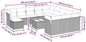 13 pcs conj. sofás jardim c/ almofadões vime PE cinzento-claro