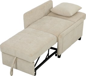 HOMCOM Poltrona Conversível 1 Lugar, Poltrona-Cama Clic-Clac 4 em 1 Estofada em Chenille, Encosto Regulável, Assento Largo, Bege | Aosom Portugal
