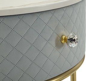 MESA DE CABECEIRA/TOCADOR COM PUFF Ø52X70 - Ø36X39 CM AZUL CLARO E DOURADO