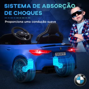 Carro Elétrico para Crianças BMW M4 12V com Controlo Remoto Faróis Buzina Música e Velocidade 3-5 km/h 108x69,5x51 cm Azul