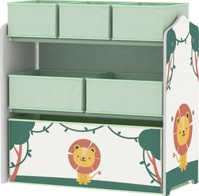 Móvel de arrumação infantil de 3 níveis 110 x 29,5 x 82  cm, estante para brinquedos com 6 caixas de tecido removíveis, verde