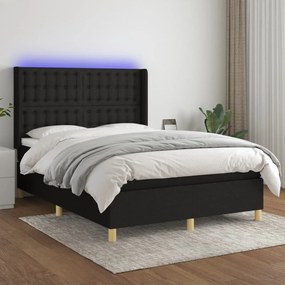 vidaXL Cama box spring c/ colchão e LED 140x190 cm tecido preto