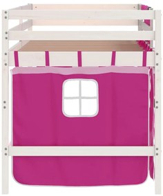 Cama alta p/ criança c/ cortinas 90x200 cm pinho maciço rosa