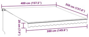 Toldo retrátil manual com LED 400x350 cm antracite/branco