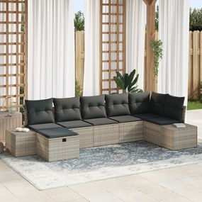 Conjunto de Sofá de Jardim de 7 Peças com Almofadas Cinza Claro Vime P