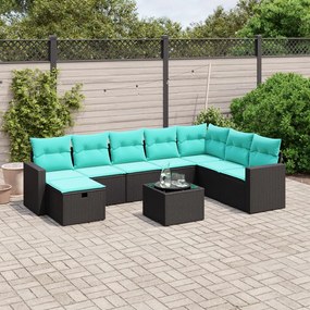 vidaXL 9 pcs conjunto de sofás p/ jardim c/ almofadões vime PE preto