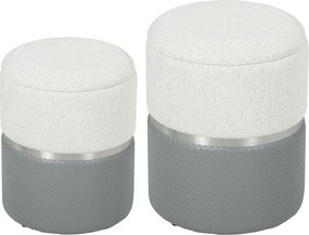 HOMCOM Conjunto de 2 Puffs de Arrumação Estofados em Chenille e PU Assento Acolchoado para Entrada Quarto Cinzento e Creme | Aosom Portugal