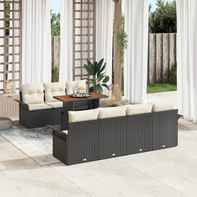 Conjunto de Sofá de Jardim de 8 Peças com Almofadas Preto Vime Poliést