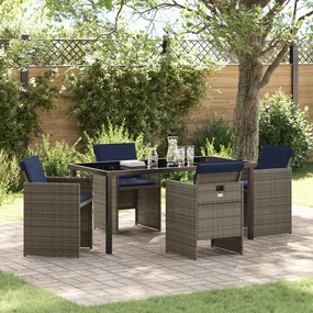vidaXL Conjunto de Jantar de Jardim de 5 Peças com Almofadas Cinza Rattan Polifibra