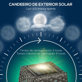 Outsunny Candeeiro de Jardim de Vime Sintético Candeeiro Solar de Exterior com Luzes LED Ligar/Desligar Automático para Varanda Pátio 21x21x78cm Cinza